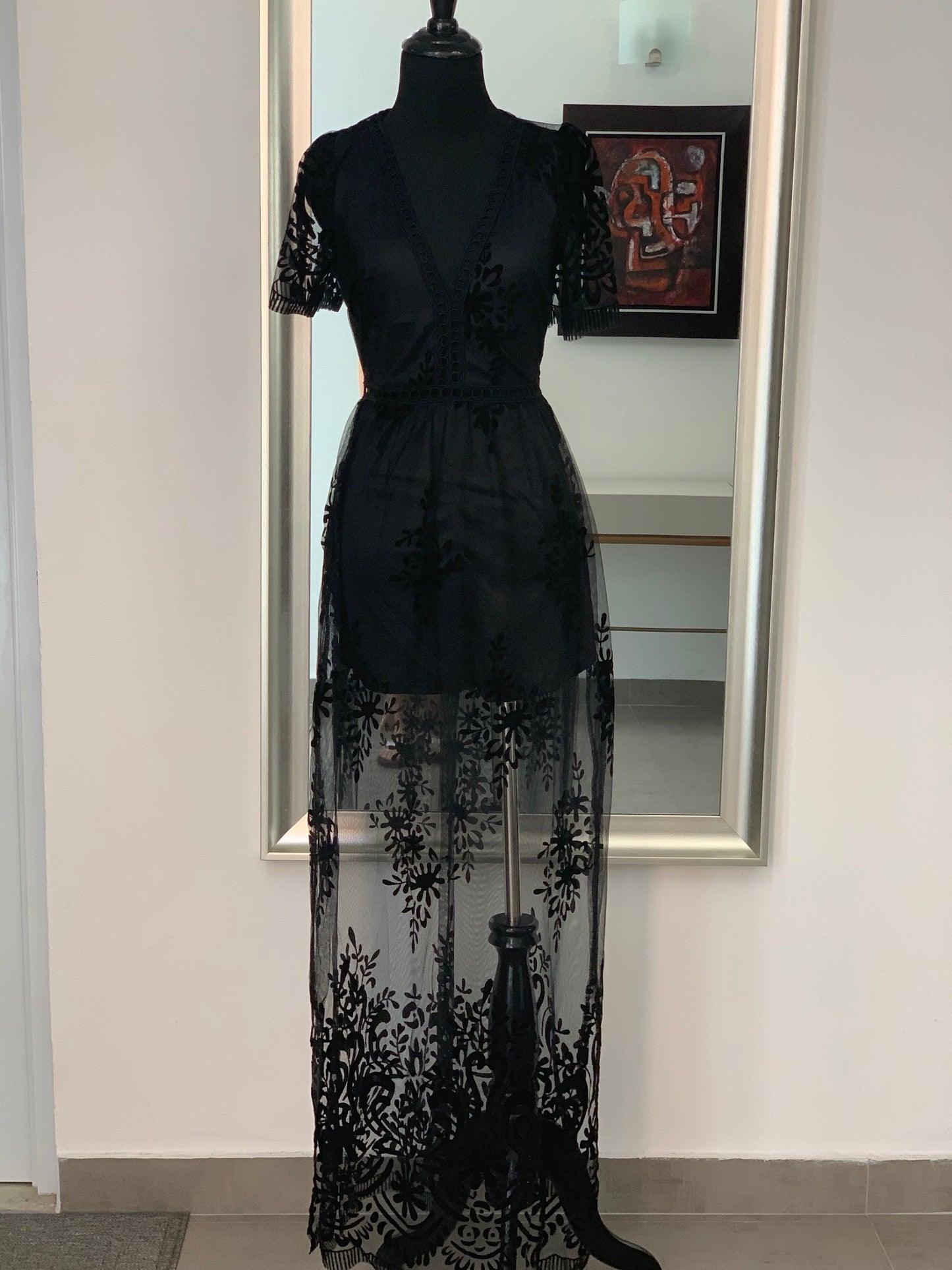 embroidered romper dress - black