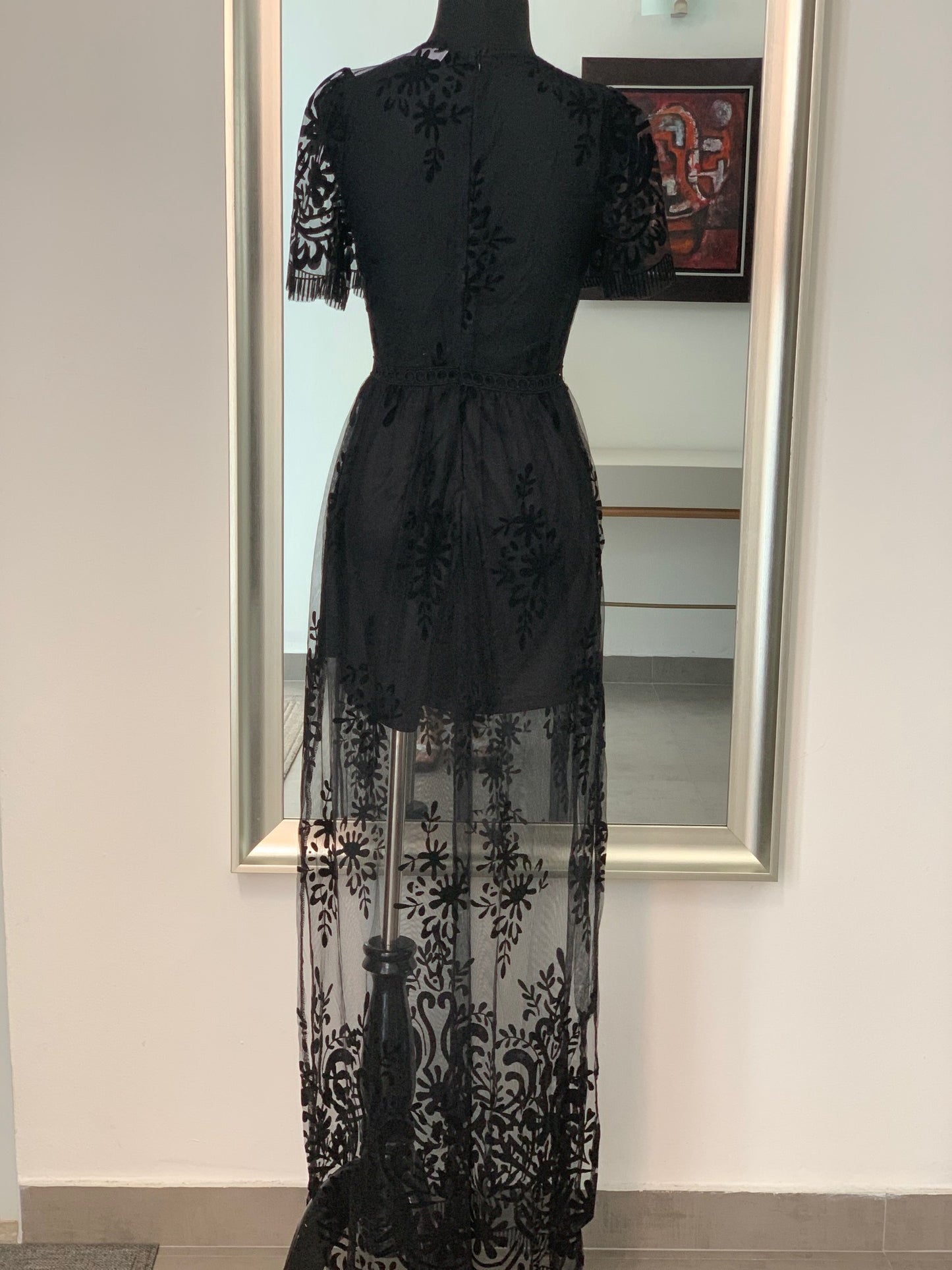 embroidered romper dress - black