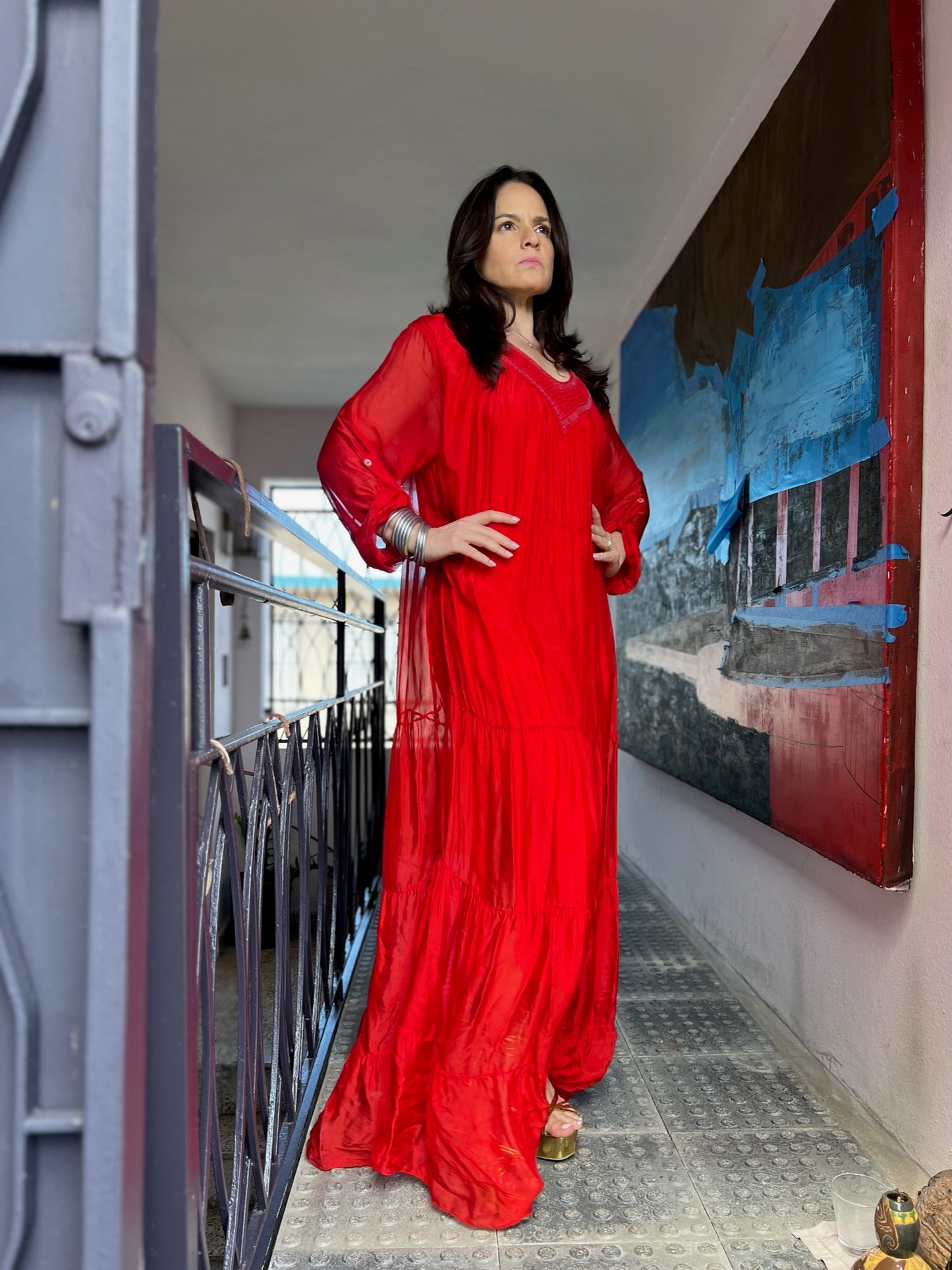 red silk maxi dress