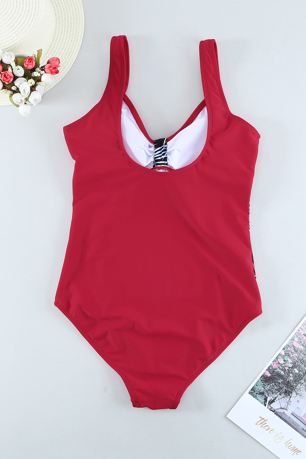 Red open back one piece swimsuit